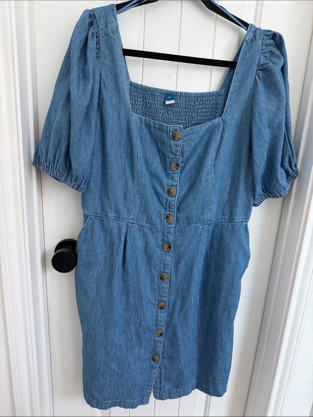 Denim Button Dress with Pockets